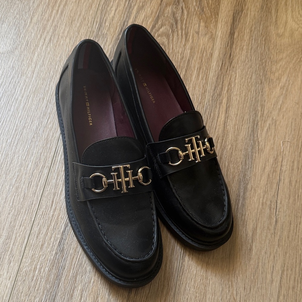 Tommy Hilfiger Black Loafers with Metallic Detail